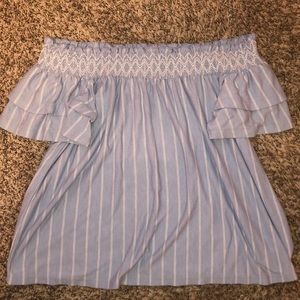 american eagle white striped blue top